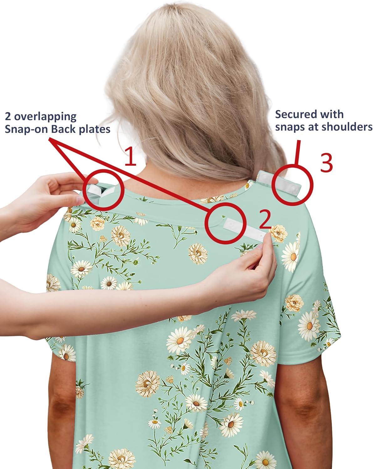 imageDeyeek Hospital Gowns for Women Tear Away Snap Open Back Dress Post Shoulder Surgery Dresses Soft Adaptive Clothing NightgownLight Green Flower Print