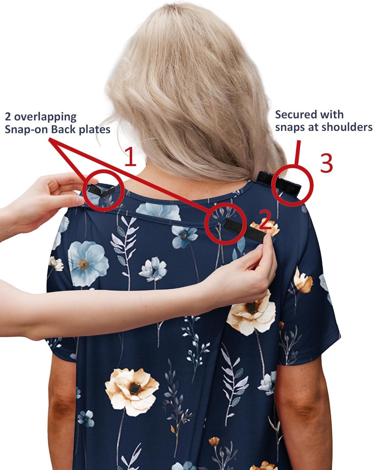 imageDeyeek Hospital Gowns for Women Tear Away Snap Open Back Dress Post Shoulder Surgery Dresses Soft Adaptive Clothing NightgownNavy Print