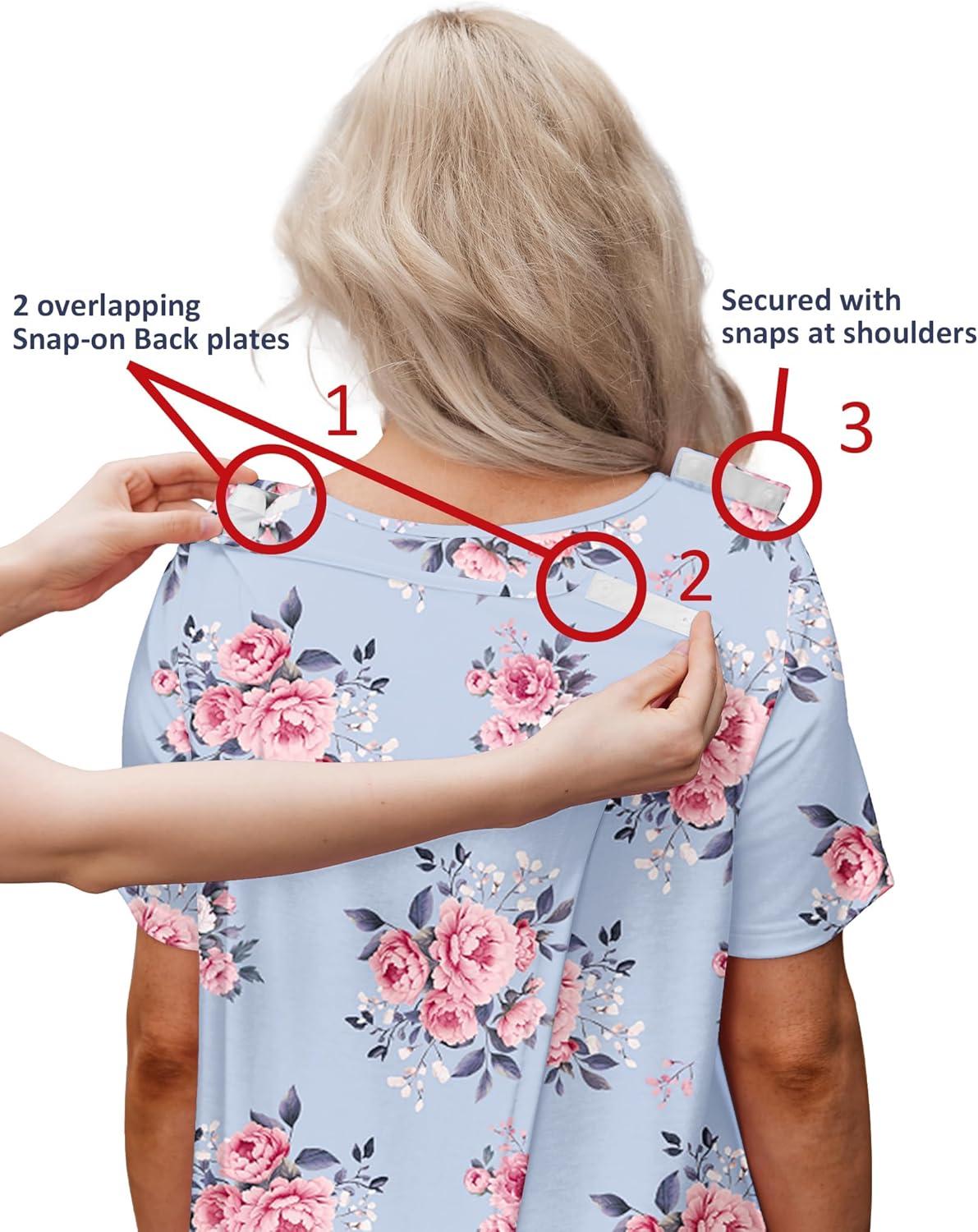 imageDeyeek Hospital Gowns for Women Tear Away Snap Open Back Dress Post Shoulder Surgery Dresses Soft Adaptive Clothing NightgownPurple Flower Print