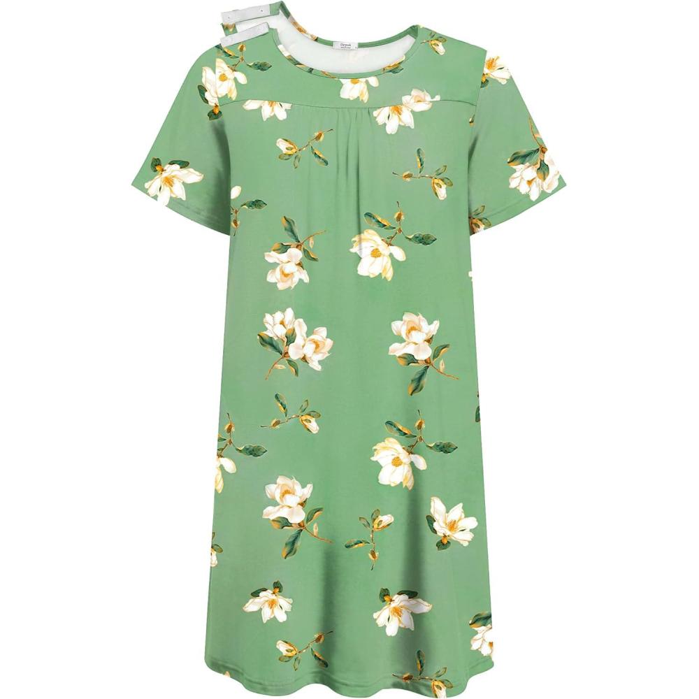 imageDeyeek Hospital Gowns for Women Tear Away Snap Open Back Dress Post Shoulder Surgery Dresses Soft Adaptive Clothing NightgownGreen Flower Print