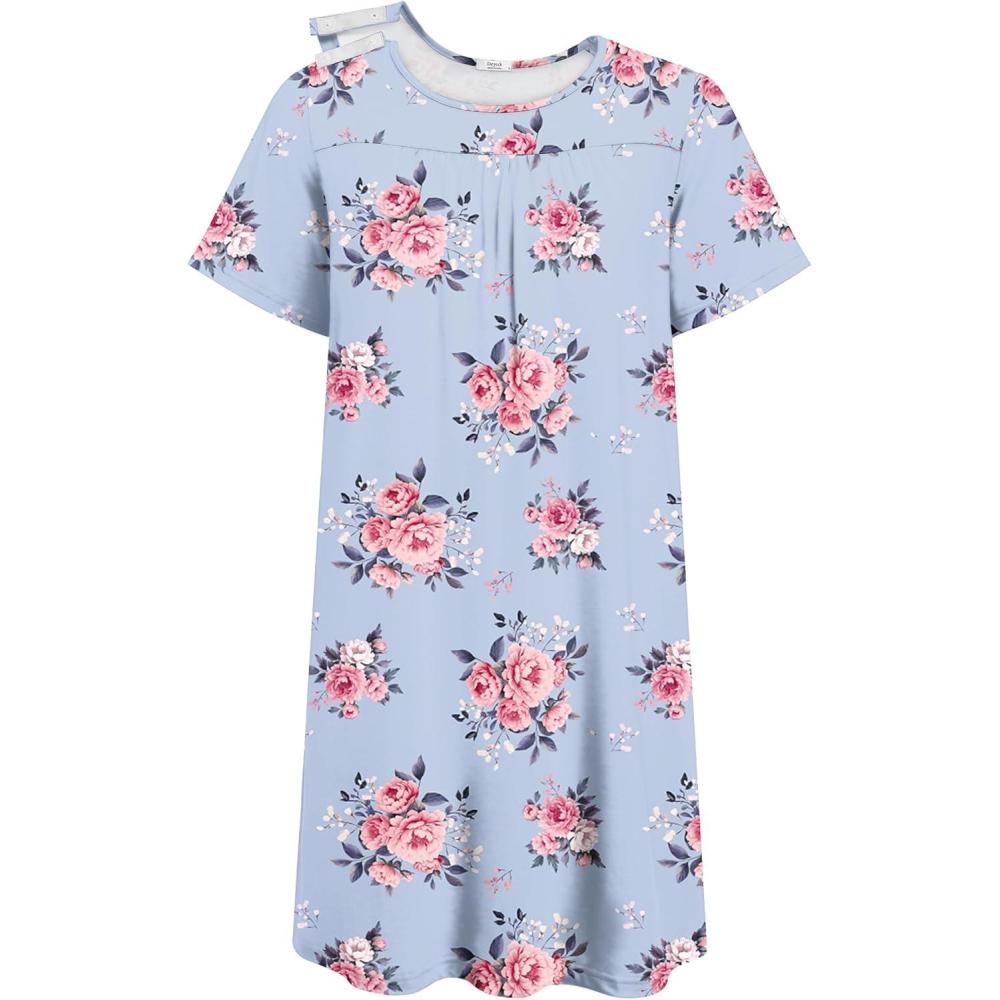 imageDeyeek Hospital Gowns for Women Tear Away Snap Open Back Dress Post Shoulder Surgery Dresses Soft Adaptive Clothing NightgownPurple Flower Print