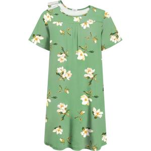 Deyeek Hospital Gowns for Women Tear Away Snap Open Back Dress Post Shoulder Surgery Dresses Soft Adaptive Clothing Nightgown(Green Flower Print)