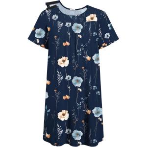 Deyeek Hospital Gowns for Women Tear Away Snap Open Back Dress Post Shoulder Surgery Dresses Soft Adaptive Clothing Nightgown(Navy Print)