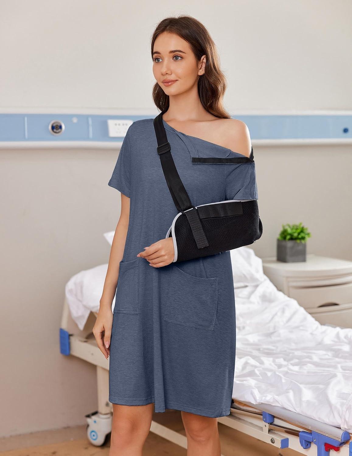 imageDeyeek Womens Post Shoulder Surgery dress Tear Away Short Sleeve Full Open Side Snap Adaptive Clothing with PocketsBlue Violet