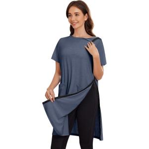 Deyeek Women’s Post Shoulder Surgery dress Tear Away Short Sleeve Full Open Side Snap Adaptive Clothing with Pockets(Blue Violet)