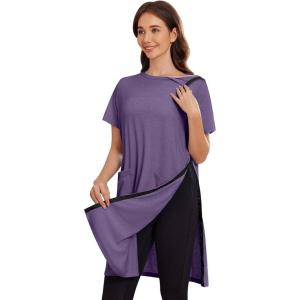Deyeek Women’s Post Shoulder Surgery dress Tear Away Short Sleeve Full Open Side Snap Adaptive Clothing with Pockets(Bright Purple)