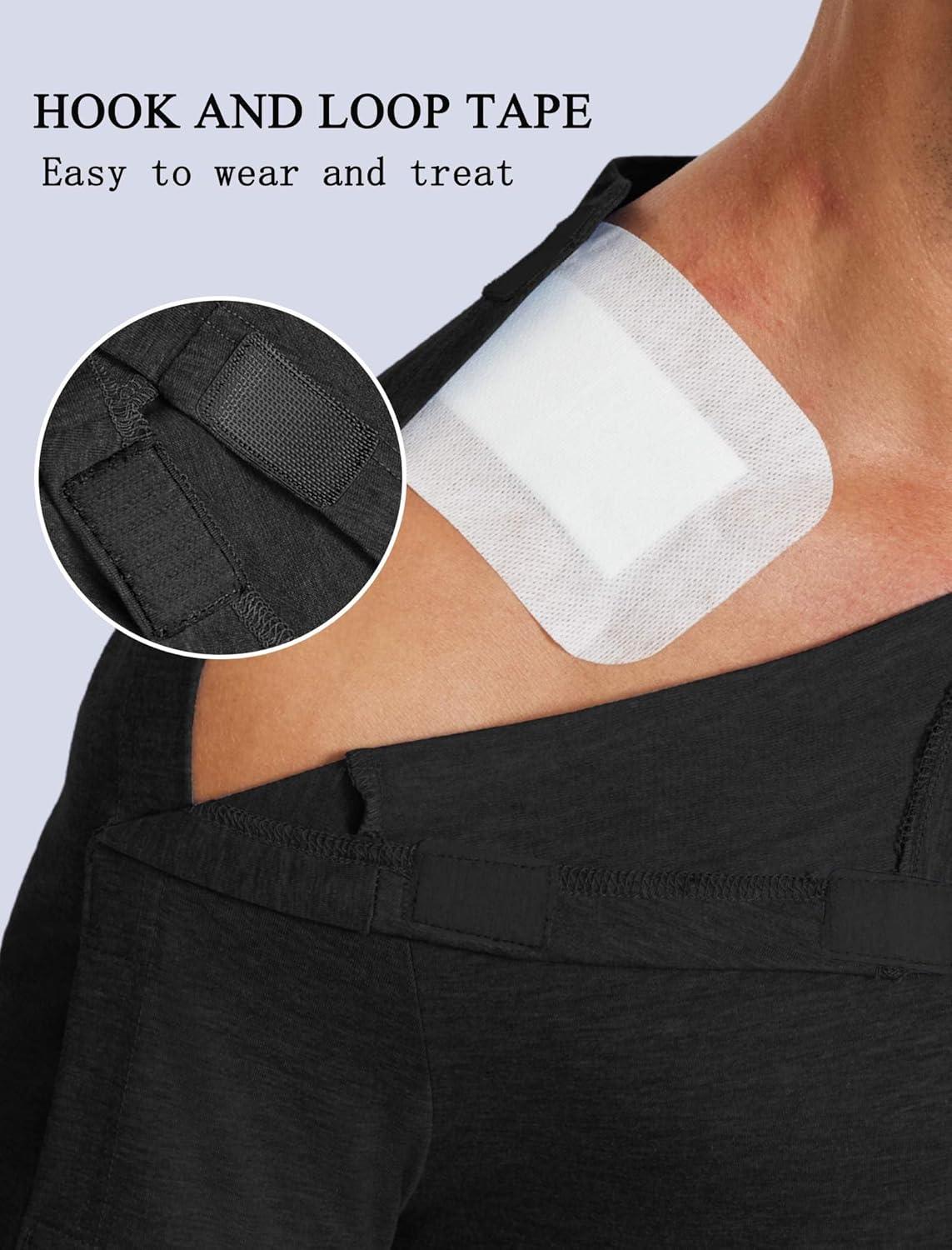 imageDeyeek Shoulder Surgery Shirts for Men Full Tear Away Short Sleeve T Shirt Adaptive Chemo Clothing with Stick On FastenersBlack