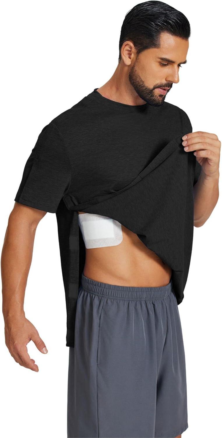 imageDeyeek Shoulder Surgery Shirts for Men Full Tear Away Short Sleeve T Shirt Adaptive Chemo Clothing with Stick On FastenersBlack