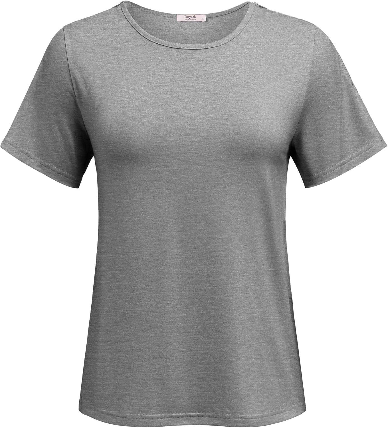 imageDeyeek Post Surgery Shirts for Women with 2 Shoulder Half Zippers Chemo Port Shirt Side Tear Away Adaptive ClothingLight Gray