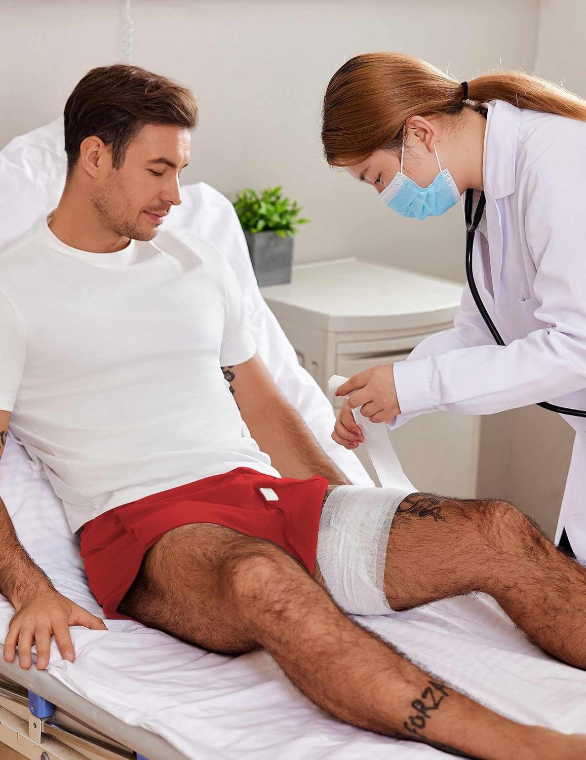 imageDeyeek Unisex Tear Away Shorts 3inch Knee Hip Replacement Kit After Surgery Post Surgery Cotton Shorts Without PocketRed