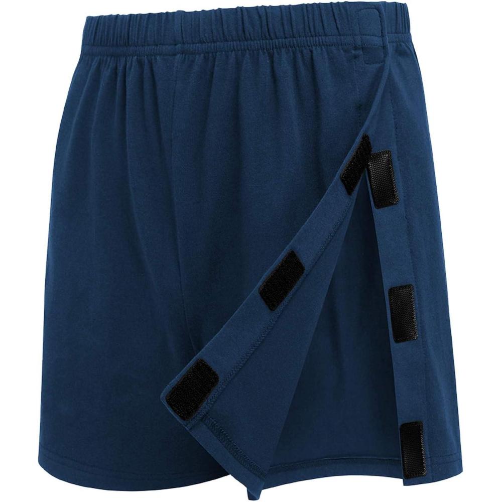 imageDeyeek Unisex Tear Away Shorts 3inch Knee Hip Replacement Kit After Surgery Post Surgery Cotton Shorts Without PocketHeather Blue