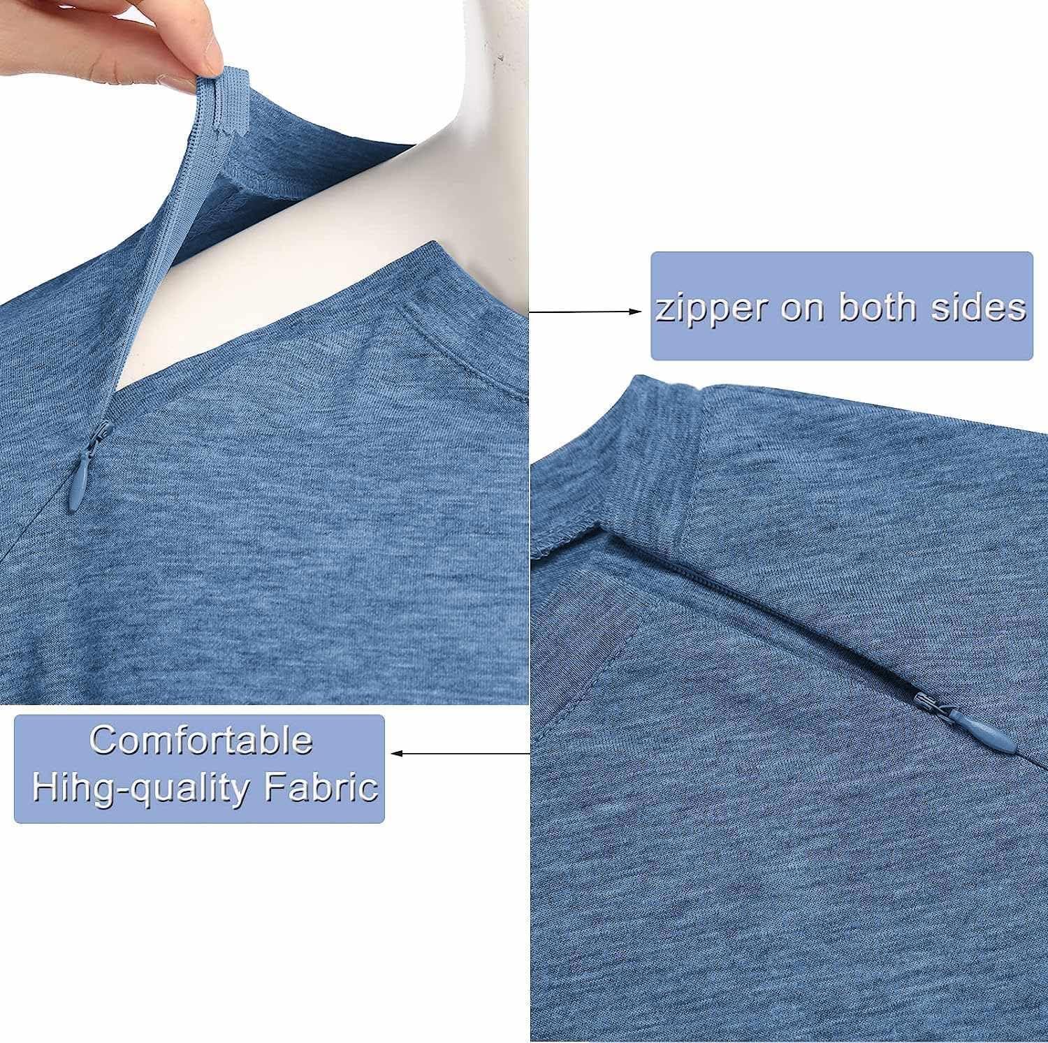 imageDeyeek Unisex Chemo Port Shirts Post Shoulder Surgery Recovery Shirts Tear Away Side Zippers Off Full Open Chemo ClothingBlue