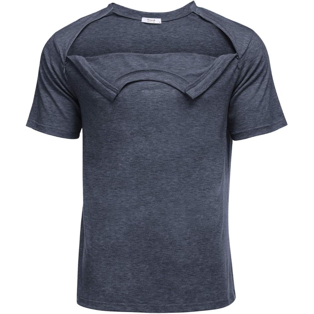 imageDeyeek Unisex Chemo Port Shirts Post Shoulder Surgery Recovery Shirts Tear Away Side Zippers Off Full Open Chemo ClothingBlue Purple