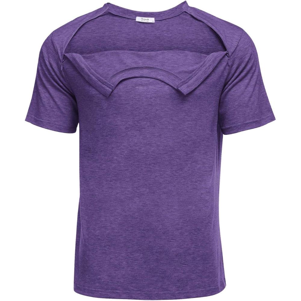 imageDeyeek Unisex Chemo Port Shirts Post Shoulder Surgery Recovery Shirts Tear Away Side Zippers Off Full Open Chemo ClothingBright Purple