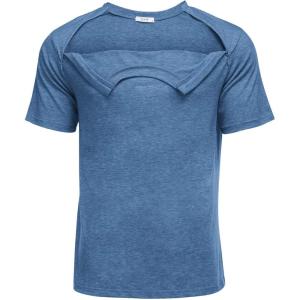 Deyeek Unisex Chemo Port Shirts Post Shoulder Surgery Recovery Shirts Tear Away Side Zippers Off Full Open Chemo Clothing(Blue)