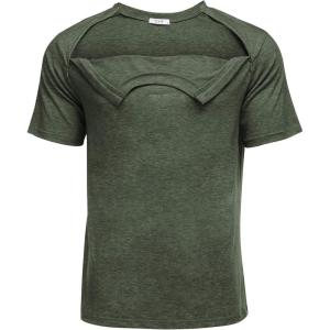 Deyeek Unisex Chemo Port Shirts Post Shoulder Surgery Recovery Shirts Tear Away Side Zippers Off Full Open Chemo Clothing(Dark Green)