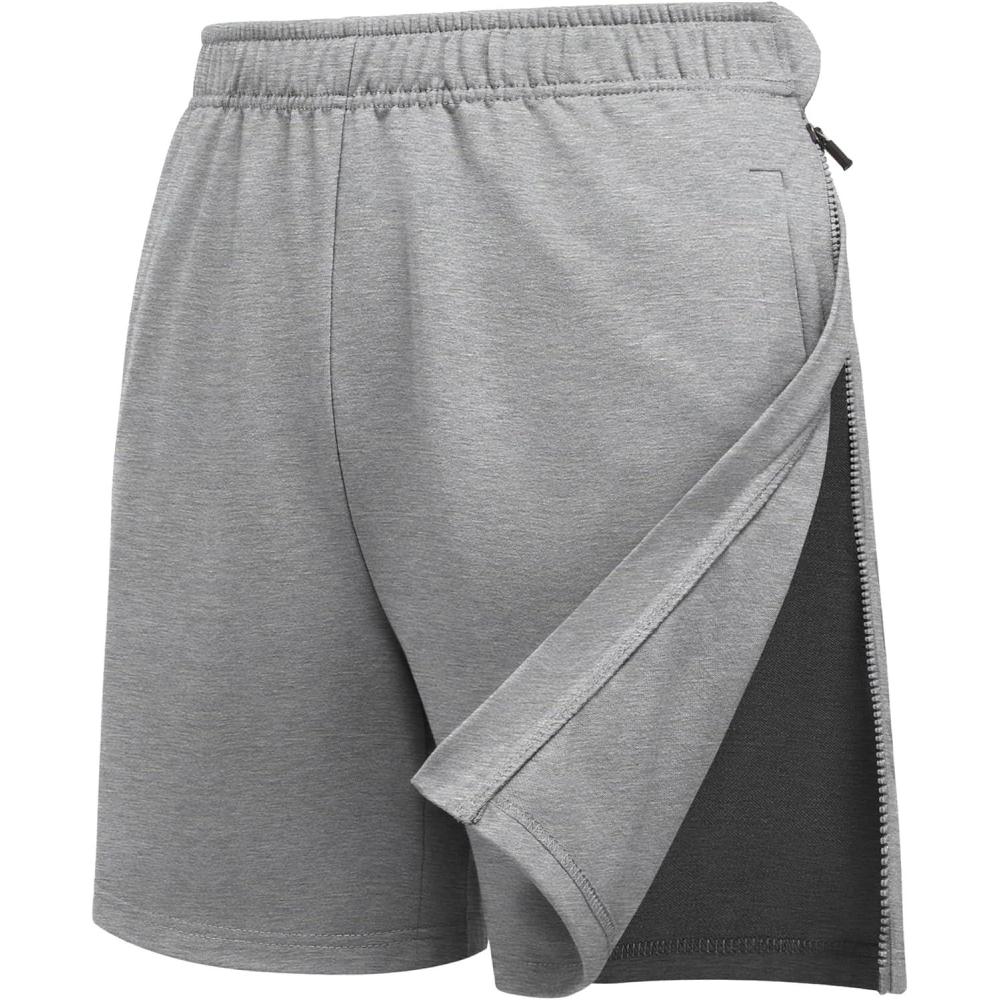 imageDeyeek Womens Tear Away Shorts Side Snap On Shorts with Pockets Post Hip Replacement Breakaway Surgical Pants ACL Knee Surgery Grey