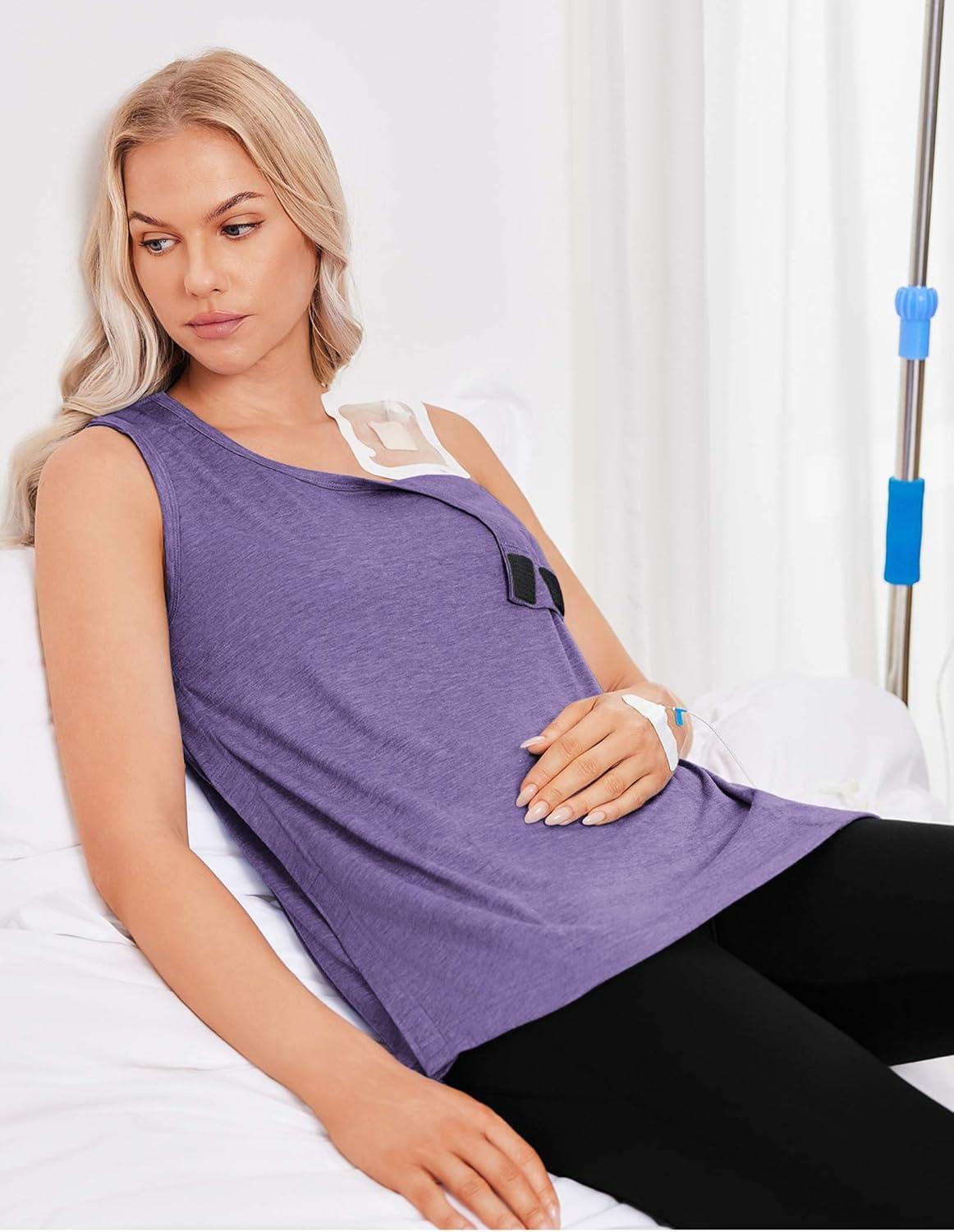 imageDeyeek Post Surgery Shirts Men Shoulder Mastectomy Recovery Tank Tops with Drain Pockets Adaptive Rotator Cuff Magic TapePurple