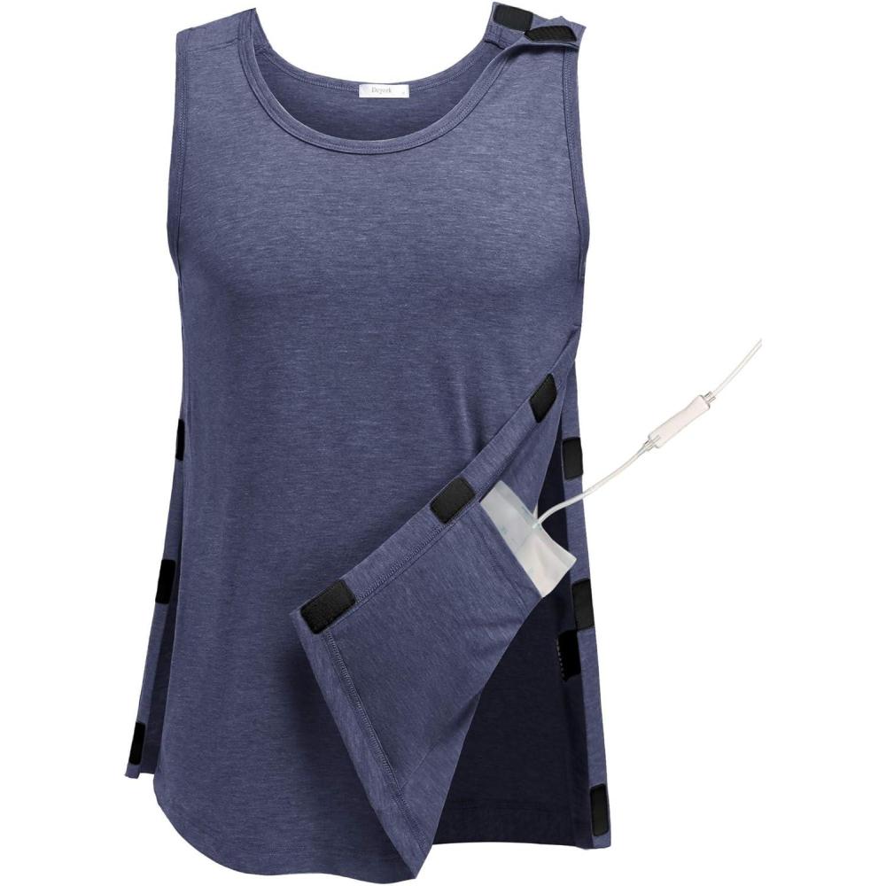 imageDeyeek Post Surgery Shirts Men Shoulder Mastectomy Recovery Tank Tops with Drain Pockets Adaptive Rotator Cuff Magic TapeNavy Blue