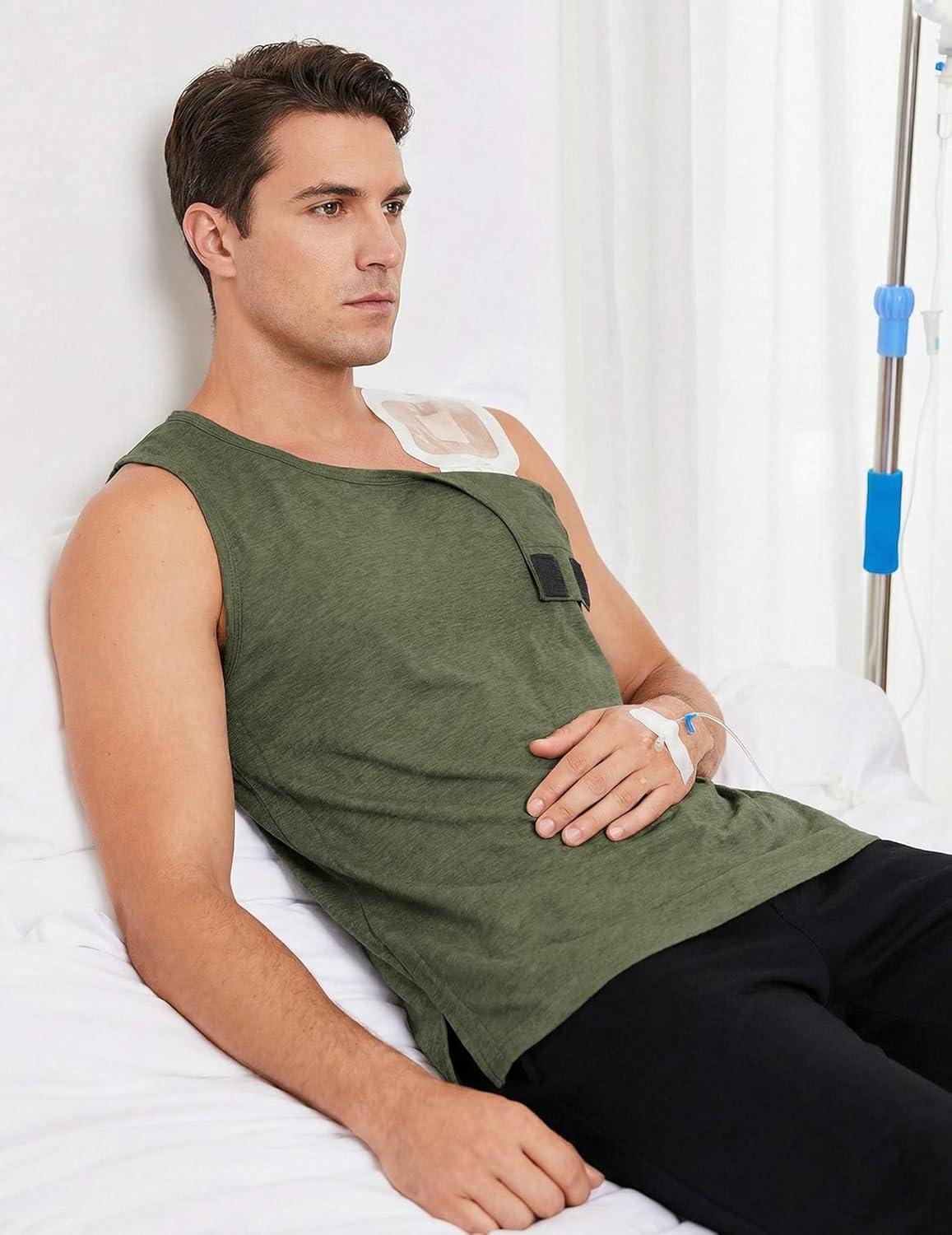 imageDeyeek Mastectomy Tank Top with Drain Pockets Hospital Shirts for Men Chemo Port Shirts Women After Mastectomy MustHaves