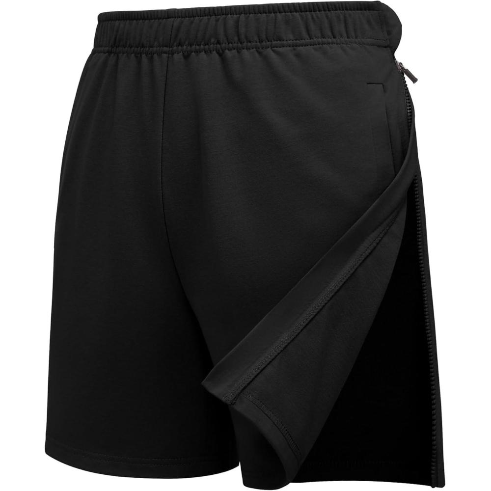 imageDeyeek Womens Tearaway Shorts After Knee Surgery Zipper On Shorts for Women Hospital Break Away Post Surgery Pants with Pockets Black