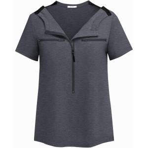 Deyeek Chemo Shirts for Port Access Women 2 Side Snap Short Sleeve Shoulder Surgery Rotator Cuff Dialysis Recovery Shirts(Deep Grey)