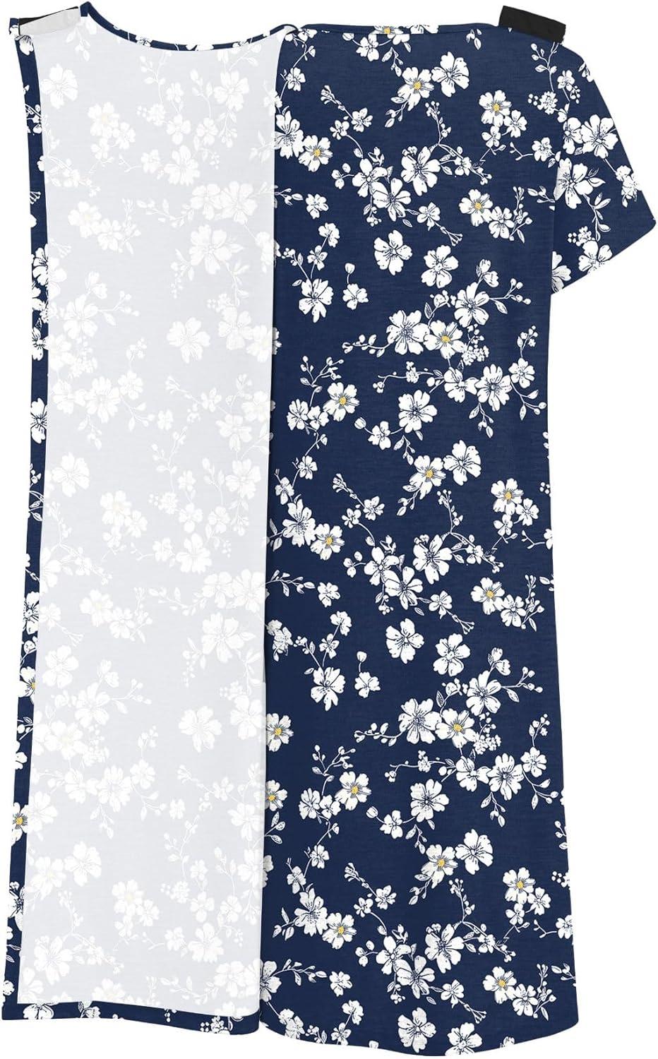 imageDeyeek Hospital Gowns for Women Labor Delivery Shoulder Surgery Dress Adaptive Clothing Night Robes for Elderly Plus SizeDeep Blue Blossom
