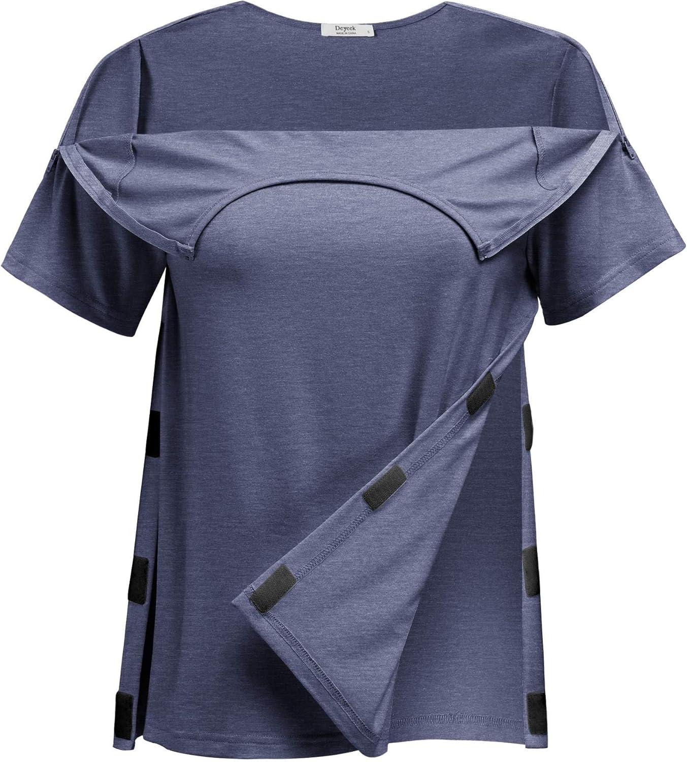 imageDeyeek Chemo Port Shirts for Women with 2 Shoulder Half Zippers Dialysis Post Surgery Shirt Side Tear Away Adaptive ClothingBlue Purple