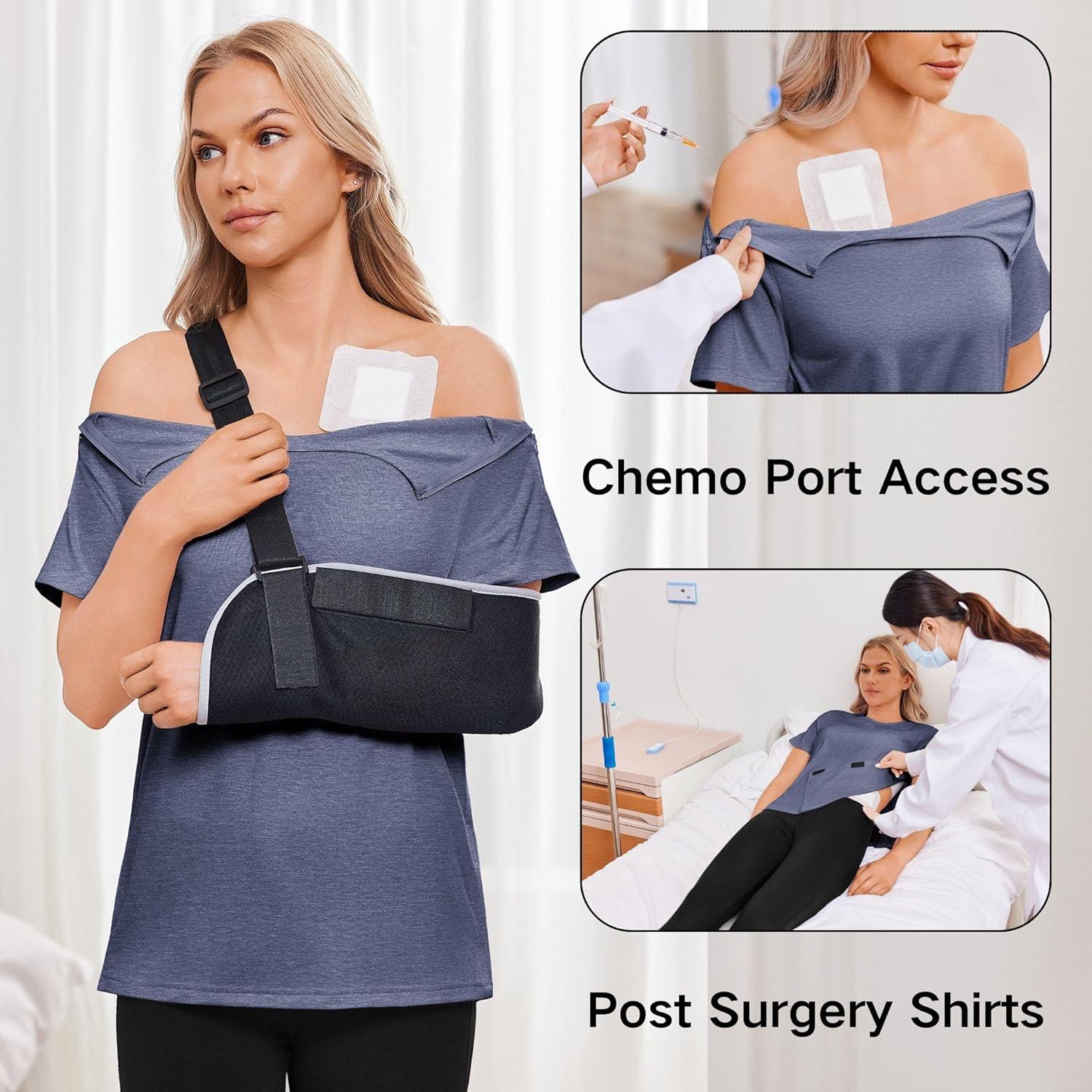 imageDeyeek Chemo Port Shirts for Women with 2 Shoulder Half Zippers Dialysis Post Surgery Shirt Side Tear Away Adaptive ClothingBlue Purple