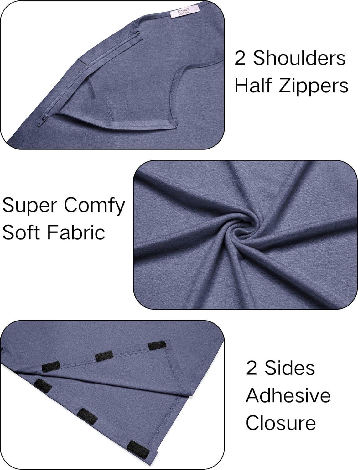 imageDeyeek Chemo Port Shirts for Women with 2 Shoulder Half Zippers Dialysis Post Surgery Shirt Side Tear Away Adaptive ClothingBlue Purple