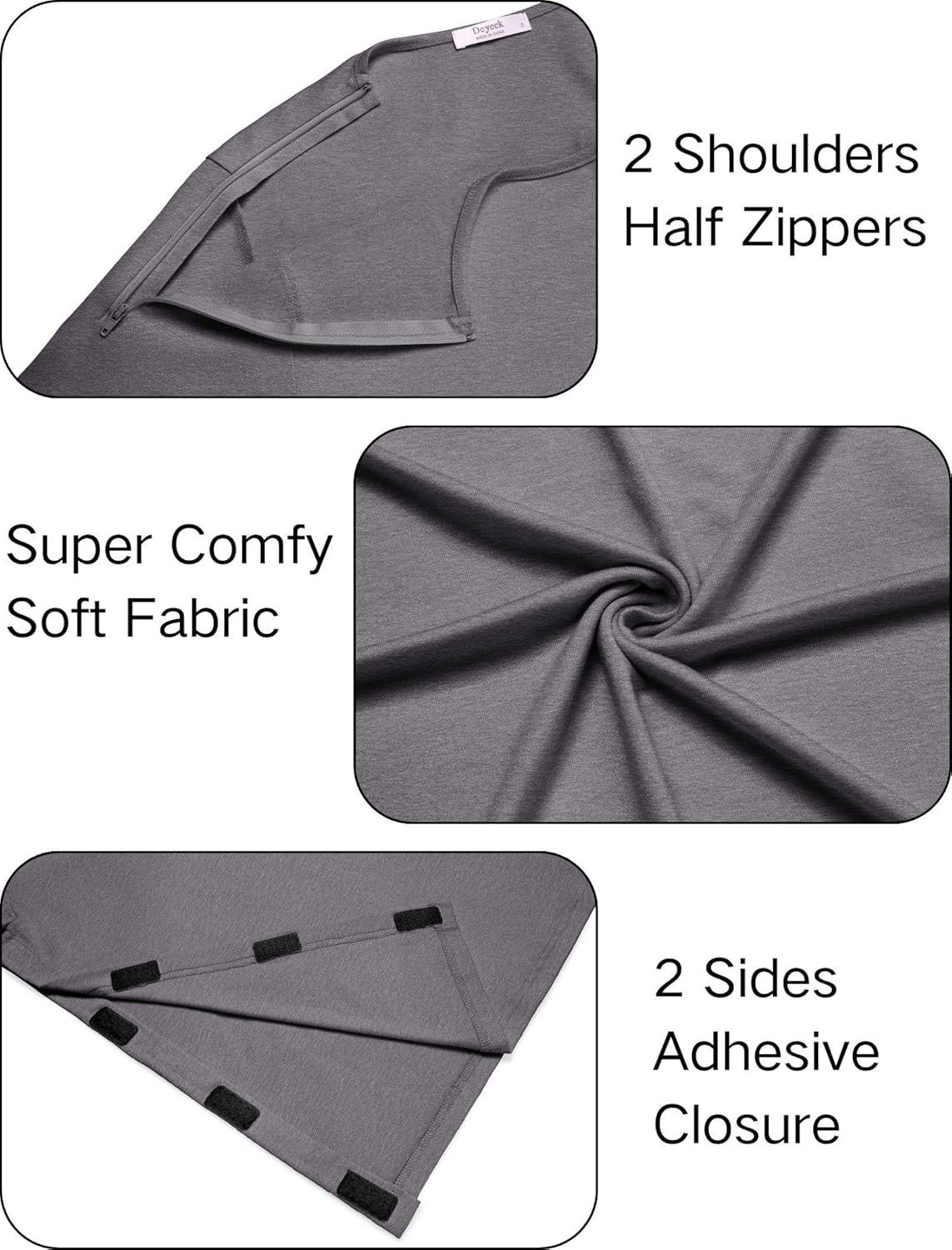 imageDeyeek Chemo Port Shirts for Women with 2 Shoulder Half Zippers Dialysis Post Surgery Shirt Side Tear Away Adaptive ClothingDark Gray