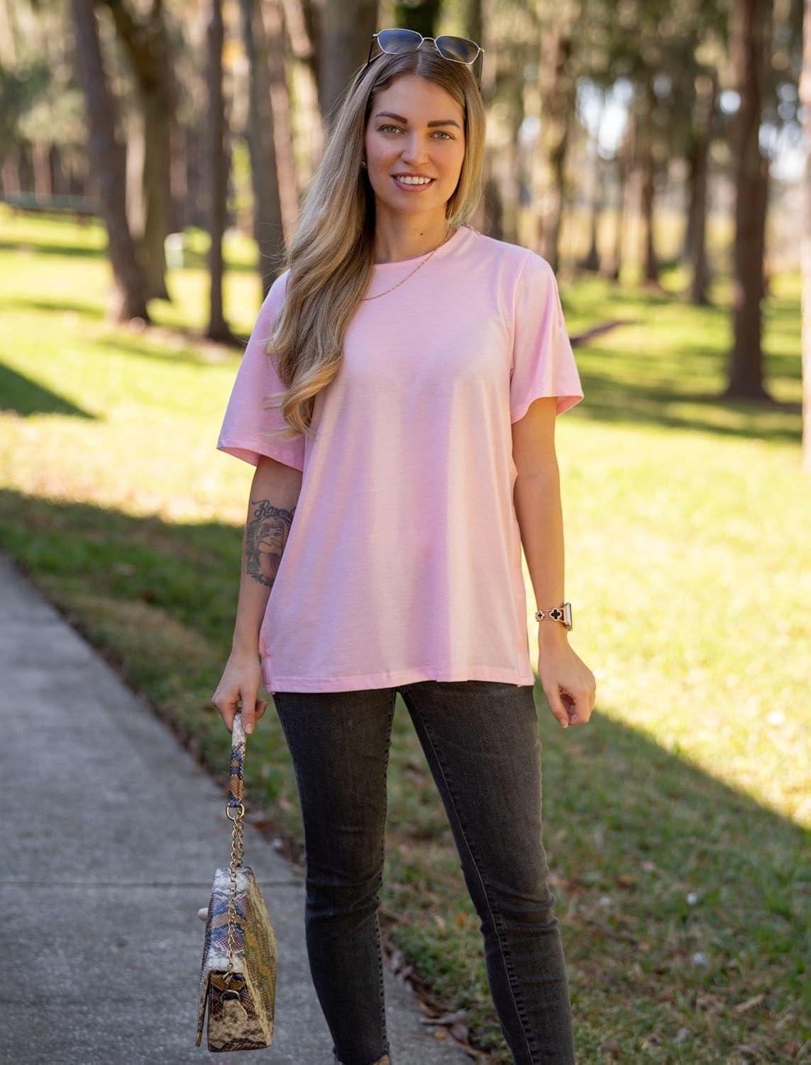 imageDeyeek Chemo Port Shirts for Women with 2 Shoulder Half Zippers Dialysis Post Surgery Shirt Side Tear Away Adaptive ClothingDark Pink