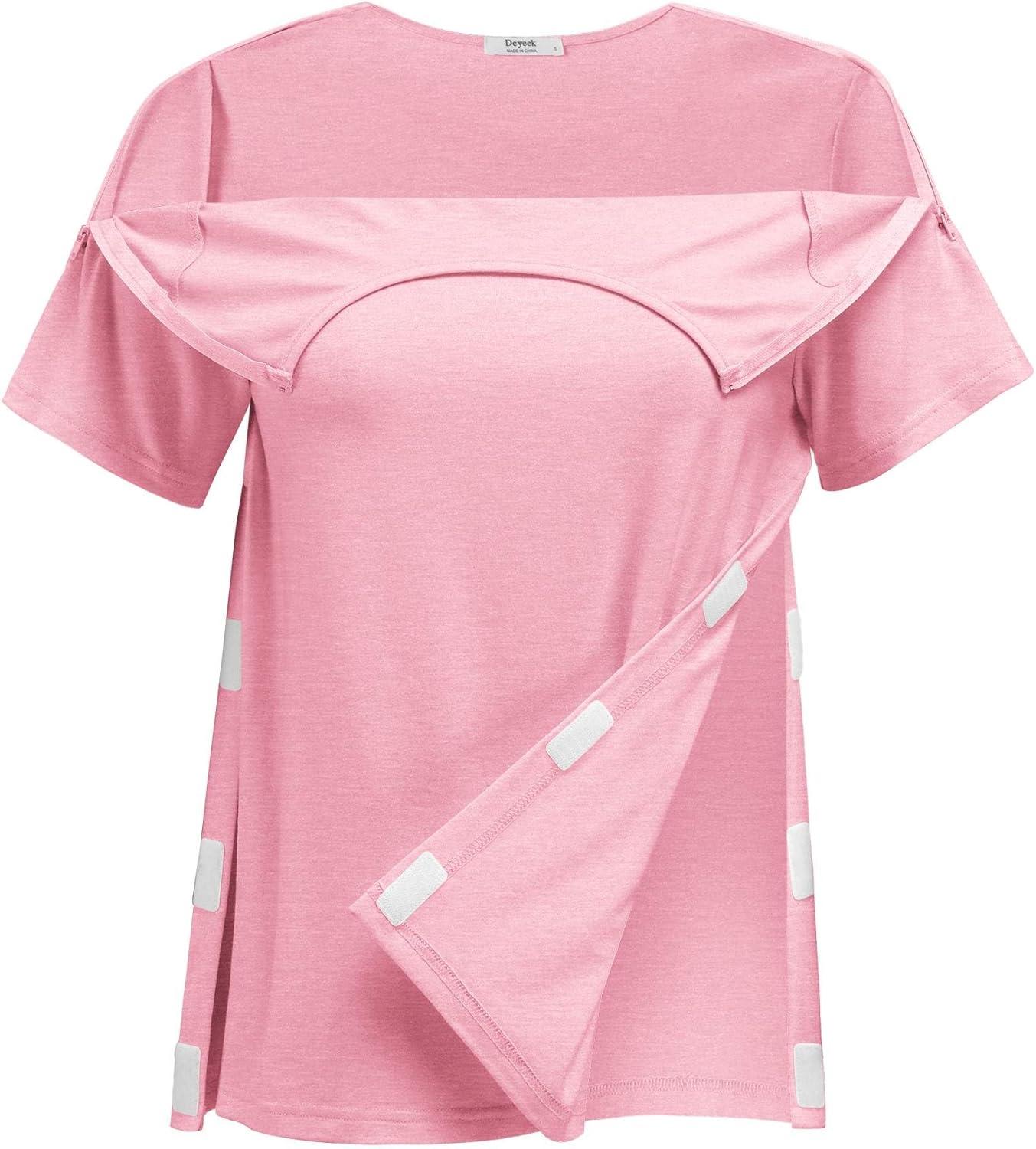 imageDeyeek Chemo Port Shirts for Women with 2 Shoulder Half Zippers Dialysis Post Surgery Shirt Side Tear Away Adaptive ClothingDark Pink