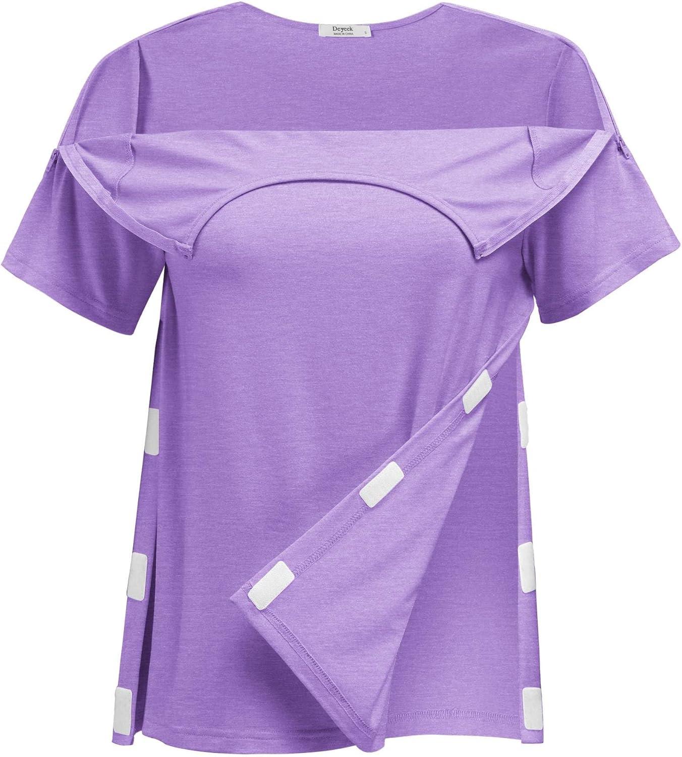 imageDeyeek Chemo Port Shirts for Women with 2 Shoulder Half Zippers Dialysis Post Surgery Shirt Side Tear Away Adaptive ClothingLilac