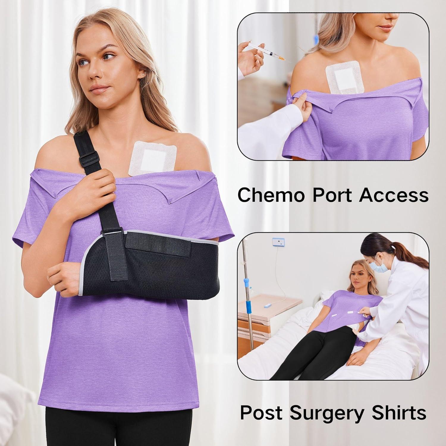 imageDeyeek Chemo Port Shirts for Women with 2 Shoulder Half Zippers Dialysis Post Surgery Shirt Side Tear Away Adaptive ClothingLilac