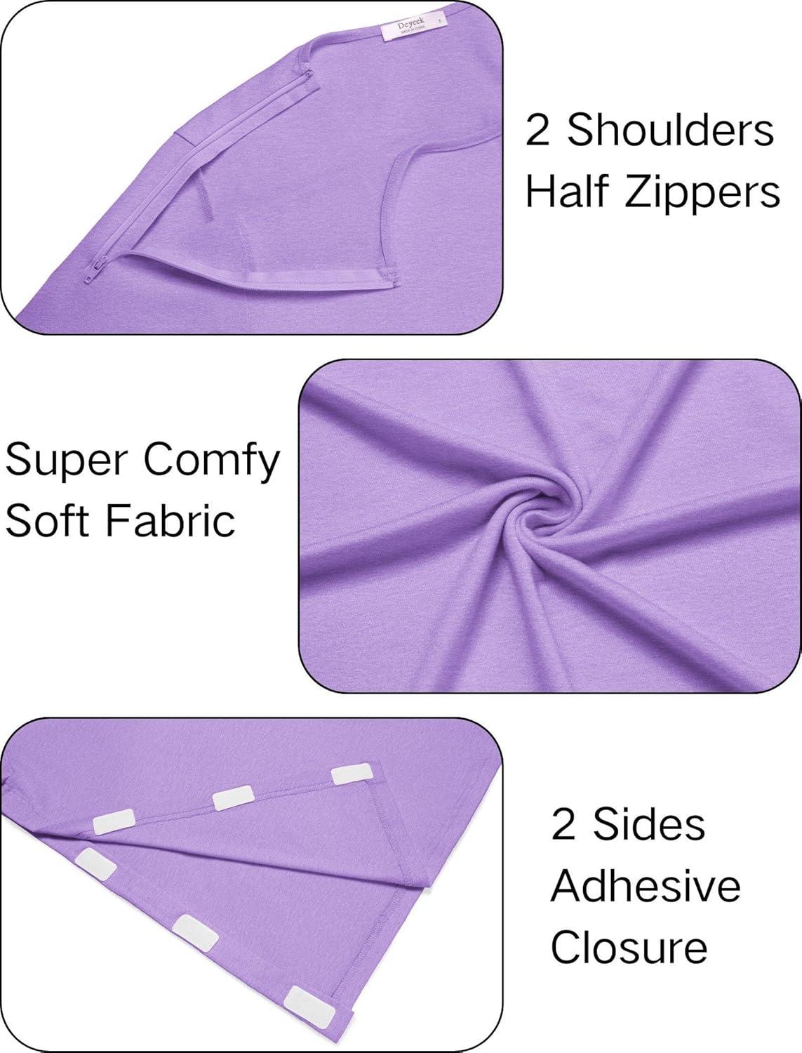 imageDeyeek Chemo Port Shirts for Women with 2 Shoulder Half Zippers Dialysis Post Surgery Shirt Side Tear Away Adaptive ClothingLilac