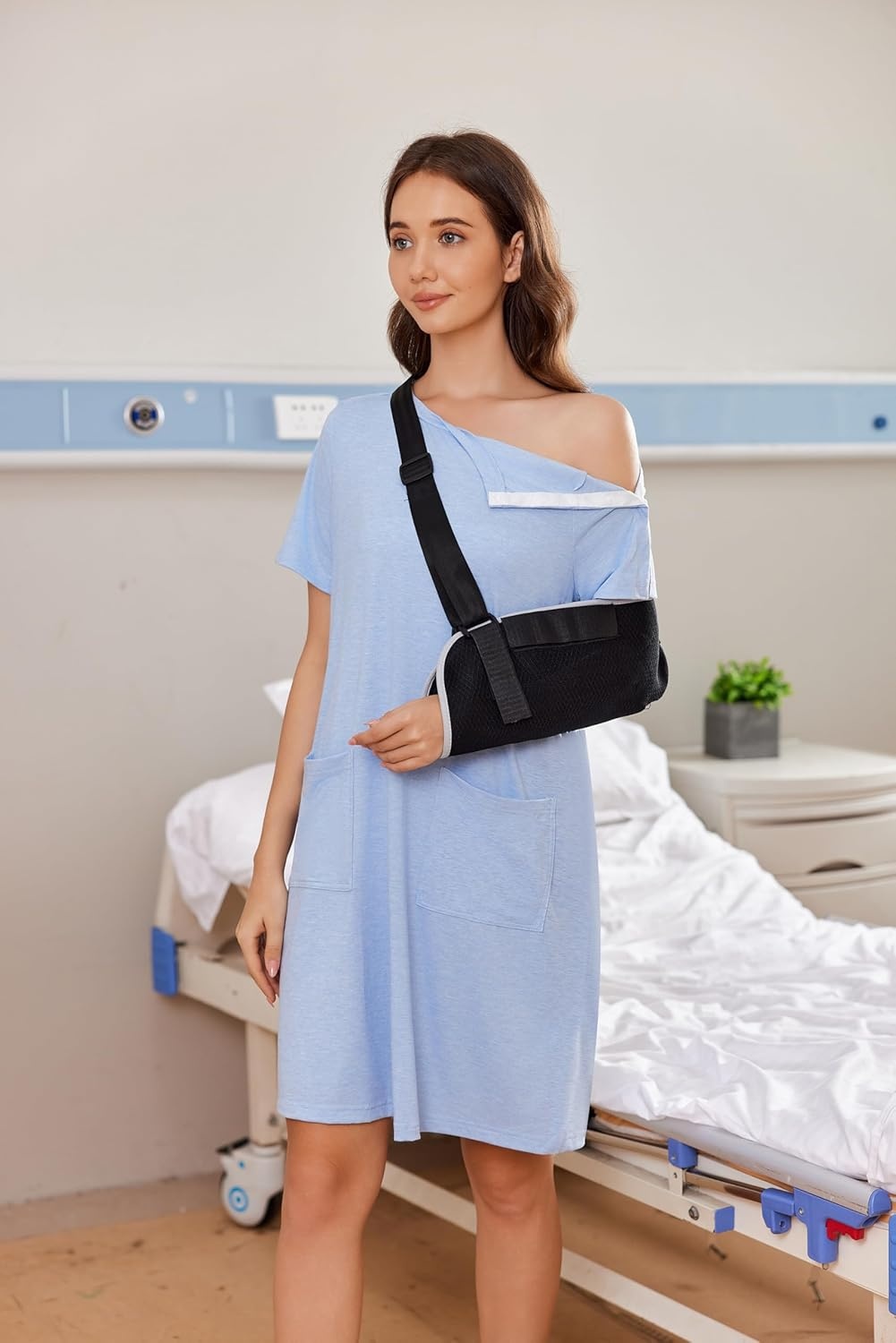 imageDeyeek Womens Post Shoulder Surgery Hospital Gowns Tear Away Short Sleeve Full Open Side Snap Adaptive Clothing NightgownsBlue