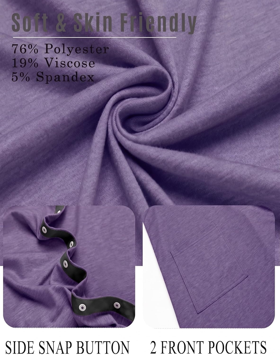 imageDeyeek Womens Post Shoulder Surgery Hospital Gowns Tear Away Short Sleeve Full Open Side Snap Adaptive Clothing NightgownsBright Purple