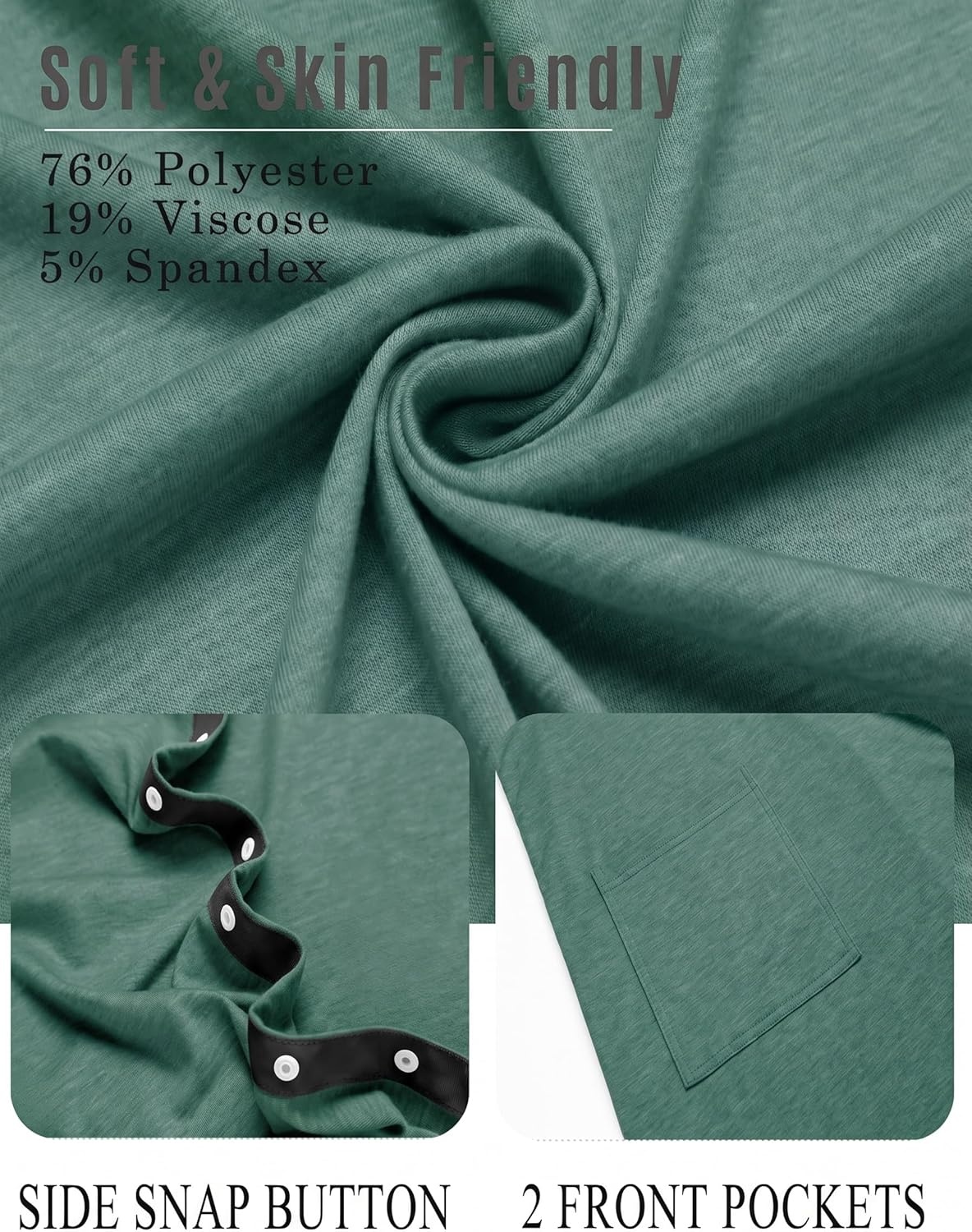 imageDeyeek Womens Post Shoulder Surgery Hospital Gowns Tear Away Short Sleeve Full Open Side Snap Adaptive Clothing NightgownsDeep Green