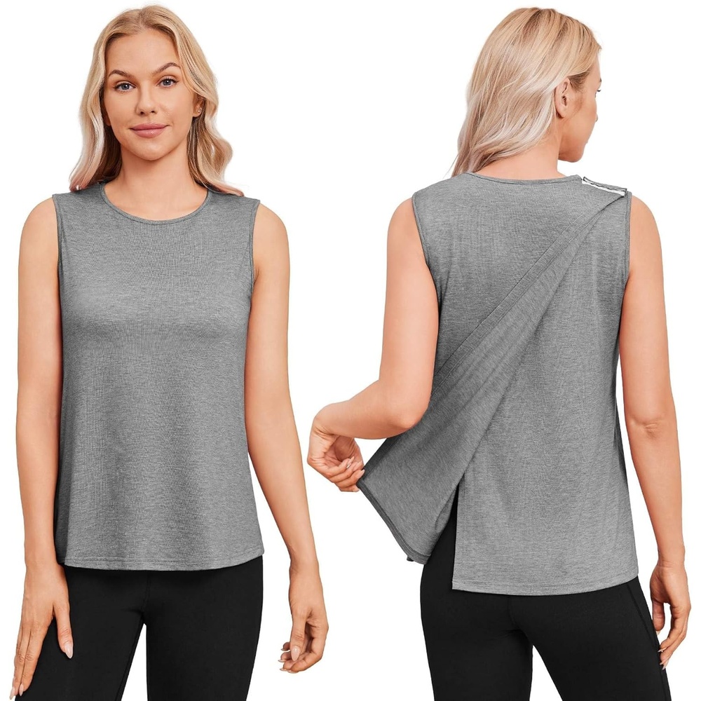 imageDeyeek Post Surgery Shirts for Women Tear Away Open Back Hospital Tank Tops Shoulder Snap Sleeveless Adaptive ClothingLight Gray