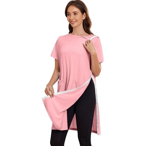 Deyeek Women’s Post Shoulder Surgery Hospital Gowns Tear Away Short Sleeve Full Open Side Snap Adaptive Clothing Nightgowns(Deep Pink)