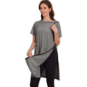 Deyeek Women’s Post Shoulder Surgery Hospital Gowns Tear Away Short Sleeve Full Open Side Snap Adaptive Clothing Nightgowns(Grey)