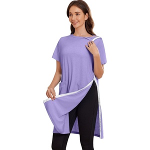 Deyeek Women’s Post Shoulder Surgery Hospital Gowns Tear Away Short Sleeve Full Open Side Snap Adaptive Clothing Nightgowns(Lilac)