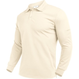 Deyeek Men’s Polo Shirts Long Sleeve Golf Polo Shirts for Men Quick Dry UPF 50+ Sun Protection Polos Casual Collared Shirts(Beige)