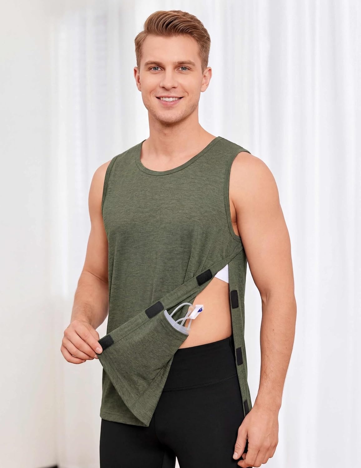 image:imageDeyeek Post Shoulder Surgery Shirts for Men Tear Away Rotator Cuff Recovery Tank Tops Chemo Port Cancer Shirt Magic TapesArmy Green