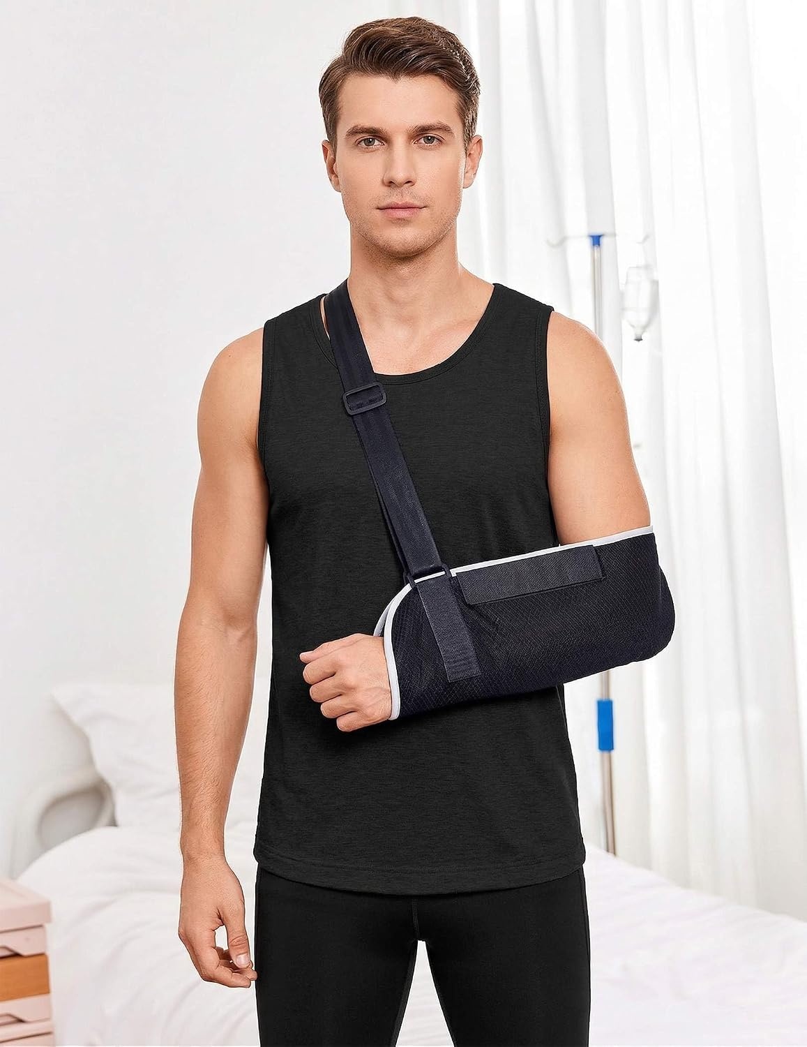 image:imageDeyeek Post Shoulder Surgery Shirts for Men Tear Away Rotator Cuff Recovery Tank Tops Chemo Port Cancer Shirt Magic TapesBlack