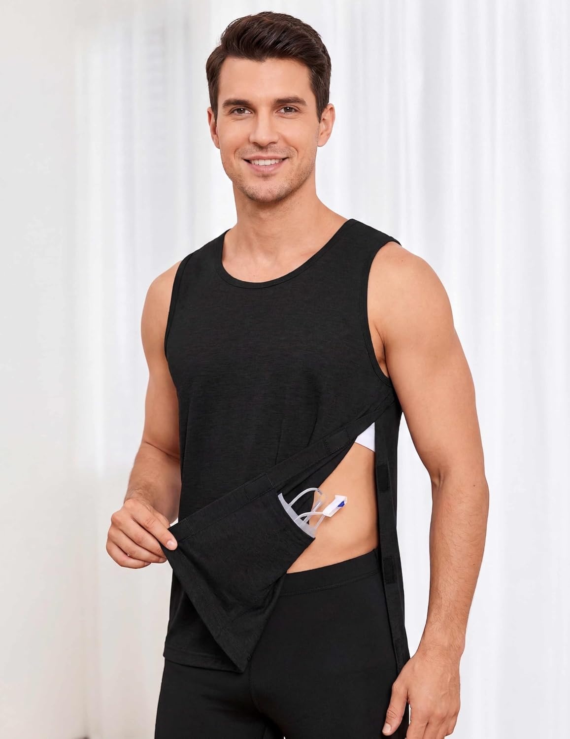 image:imageDeyeek Post Shoulder Surgery Shirts for Men Tear Away Rotator Cuff Recovery Tank Tops Chemo Port Cancer Shirt Magic TapesBlack