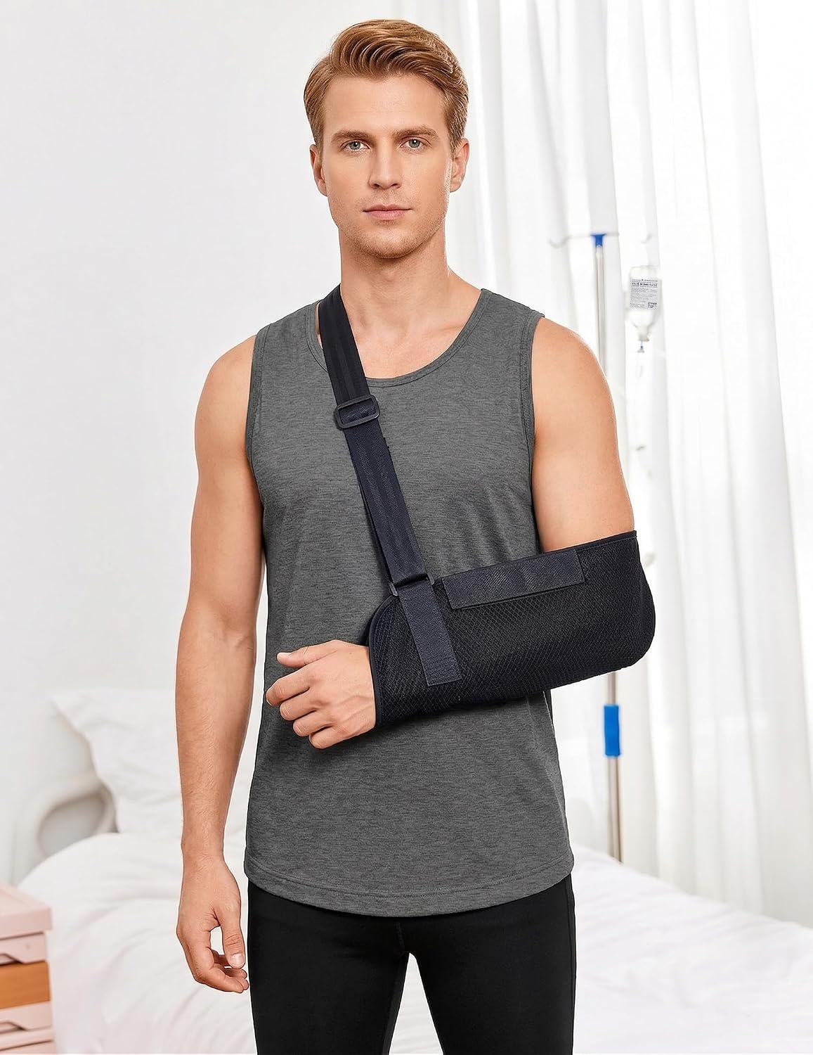 image:imageDeyeek Post Shoulder Surgery Shirts for Men Tear Away Rotator Cuff Recovery Tank Tops Chemo Port Cancer Shirt Magic TapesDark Grey