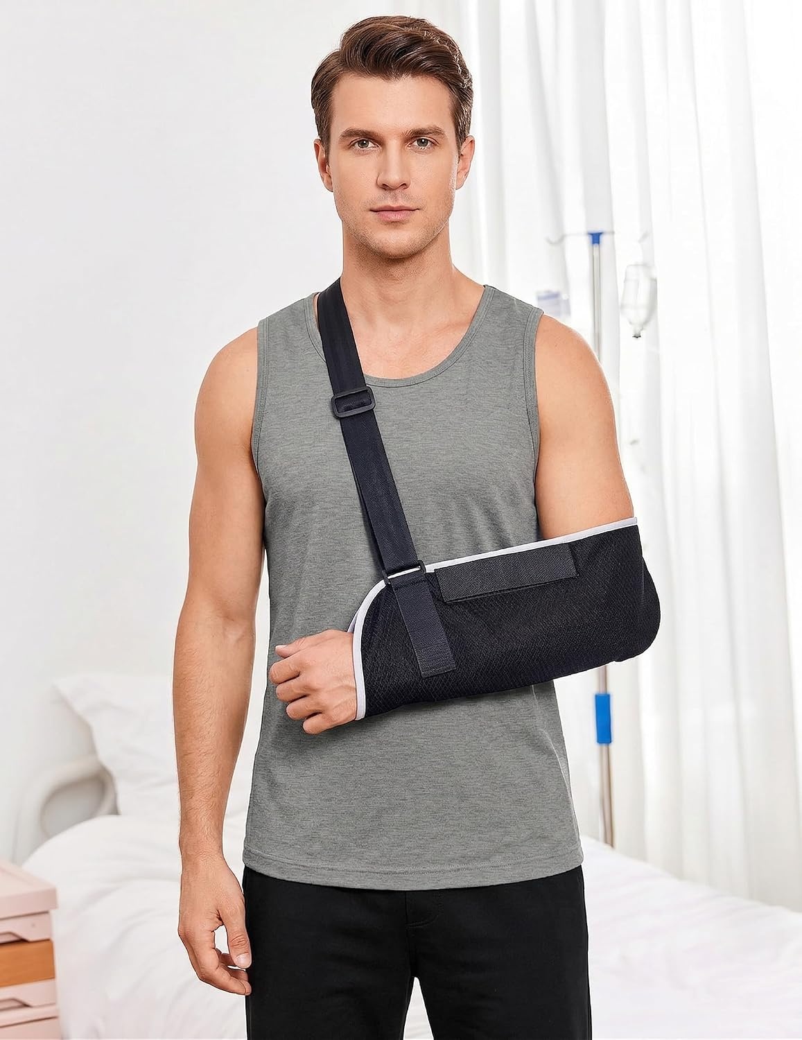 image:imageDeyeek Post Shoulder Surgery Shirts for Men Tear Away Rotator Cuff Recovery Tank Tops Chemo Port Cancer Shirt Magic TapesLight Grey