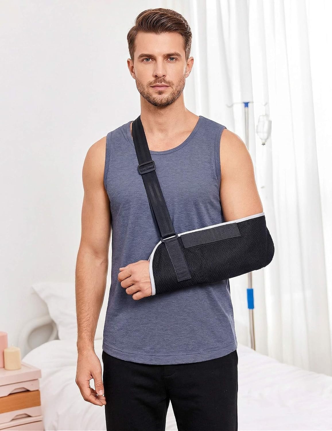 image:imageDeyeek Post Shoulder Surgery Shirts for Men Tear Away Rotator Cuff Recovery Tank Tops Chemo Port Cancer Shirt Magic TapesNavy Blue